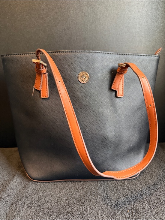 Anne Klein Handbags - Anne Klein Saffiano Tote black with brown straps